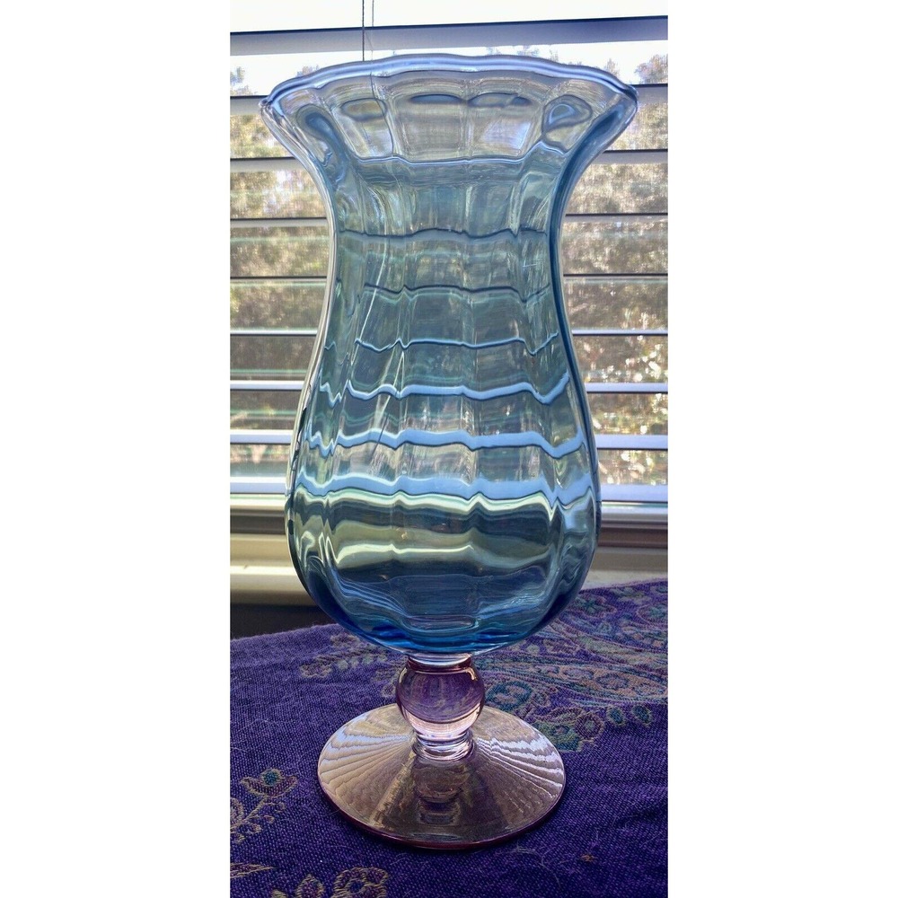 Vintage MCM Bicolor Hurricane Vase, Handmade In Poland